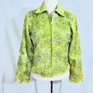 NWT Anage Green Sequin & Pearl Zip Jacket